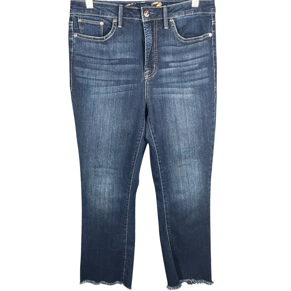 Seven7 High Rise Skinny Jeans Womens 8 Dark Wash Blue Raw Frayed Hem Stretch